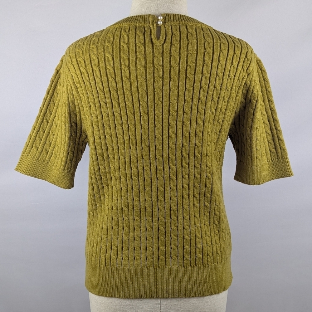TRUTH By Republic Cable Knit Sweater Short Sleeves Crew Neck Pear Yellow L NWT - Picture 5 of 9